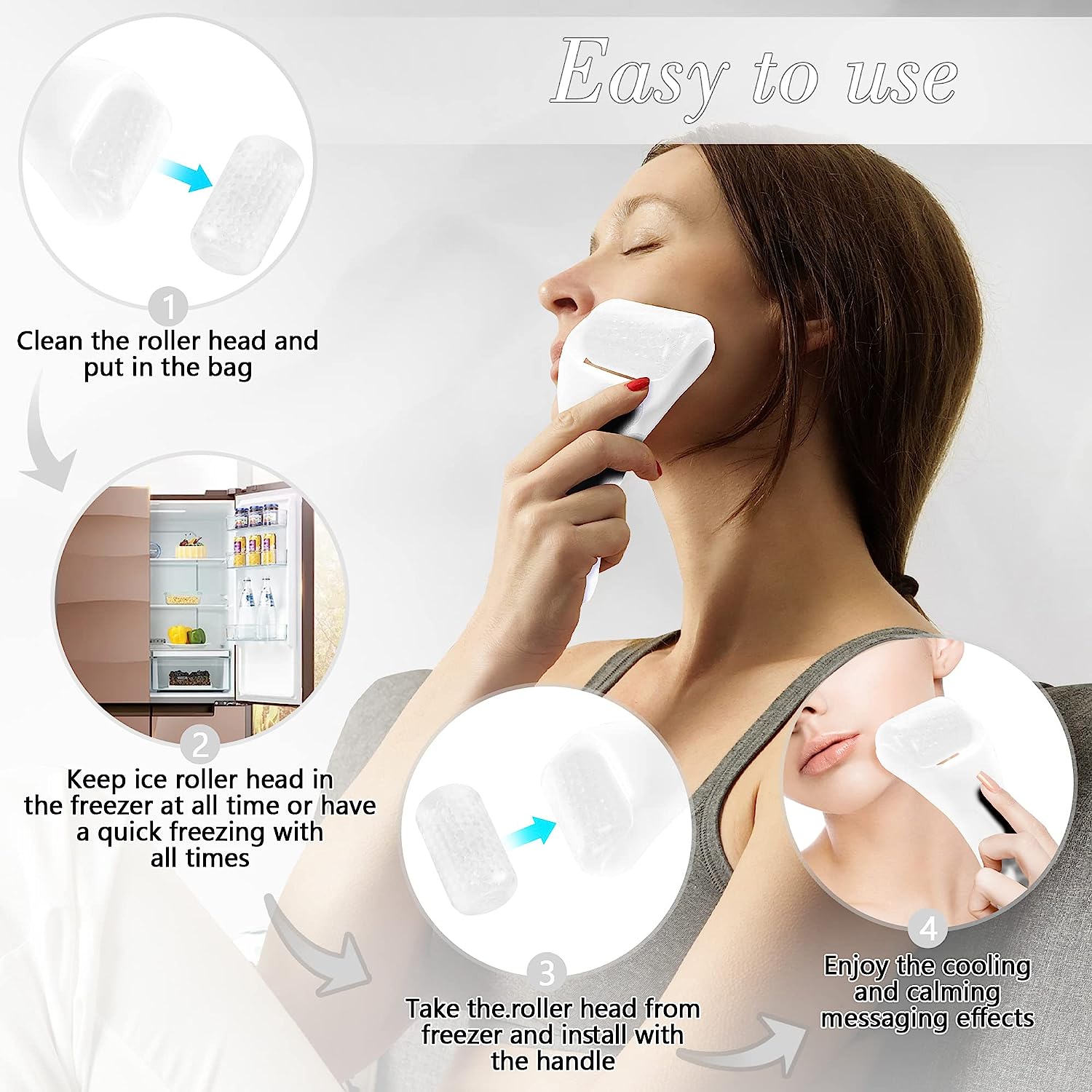 Ice Roller for Face and Eyes (2 premium roller heads included)- Face Ice Roller Massager to Reduce Puffiness around eyes and face, Migraine Pain, Wrinkles. Women's Gift idea. (Purple) - Image 2
